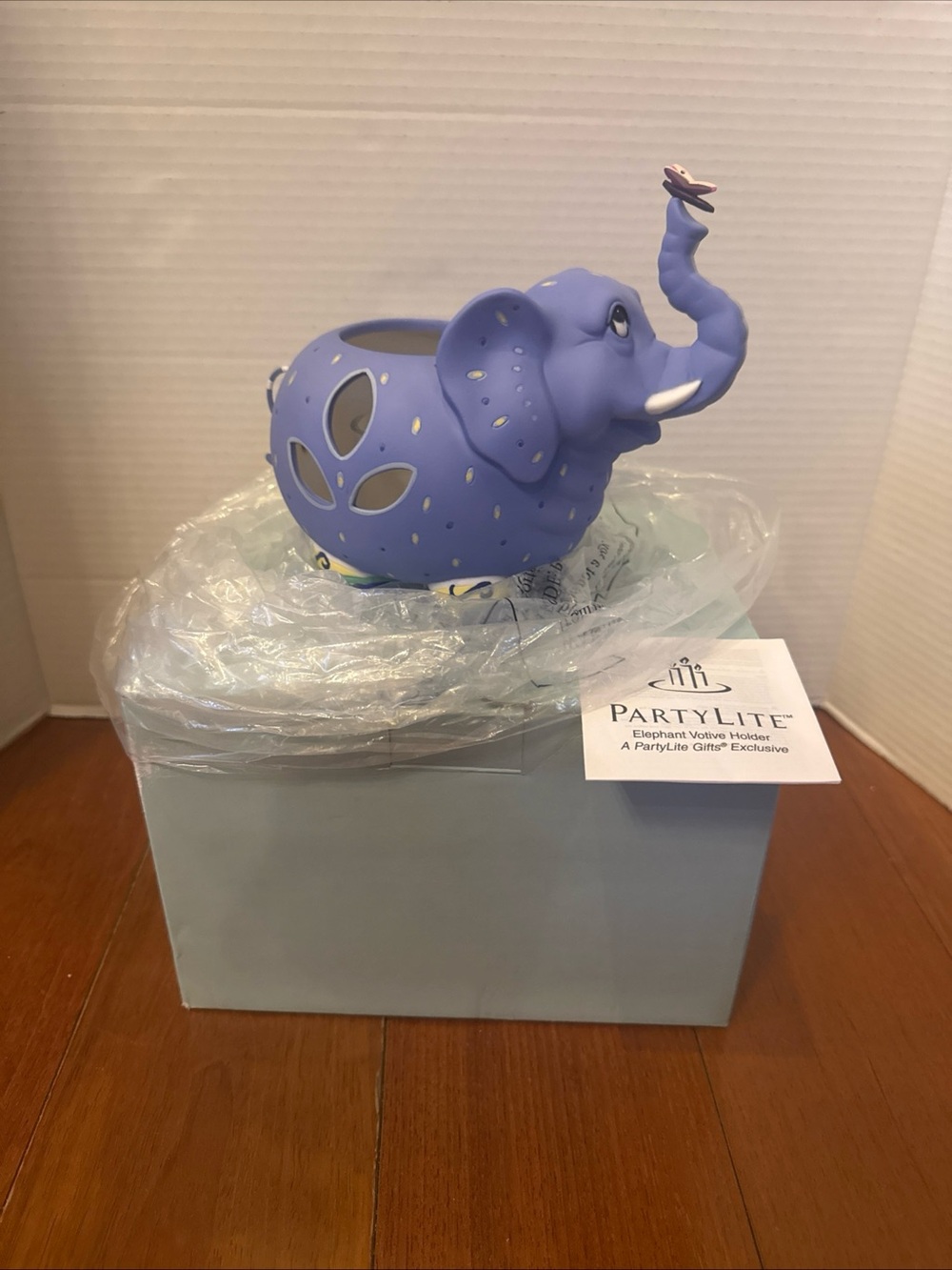 PartyLite Lavender Elephant Votive Holder with Butterfly Accent NIB P8176